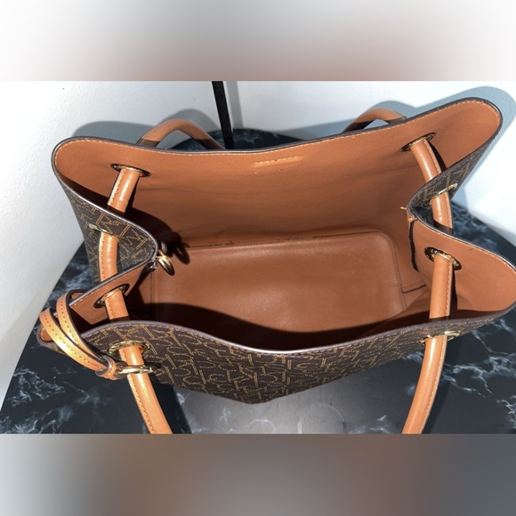 CALVIN KLEIN Handbag Women's Brown Logo Leather Large Tote Purse AUTHENTIC - Picture 6 of 11